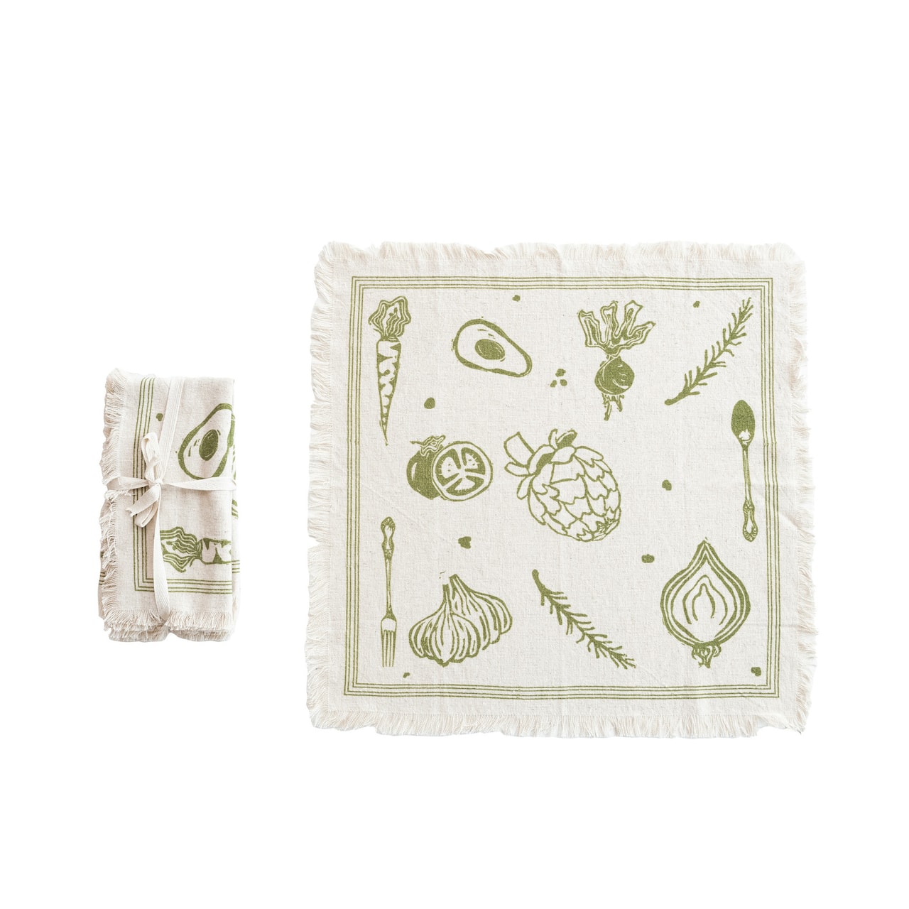 Hello Honey® Green Vegetable Cotton & Linen Napkins with Fringe, 4ct.